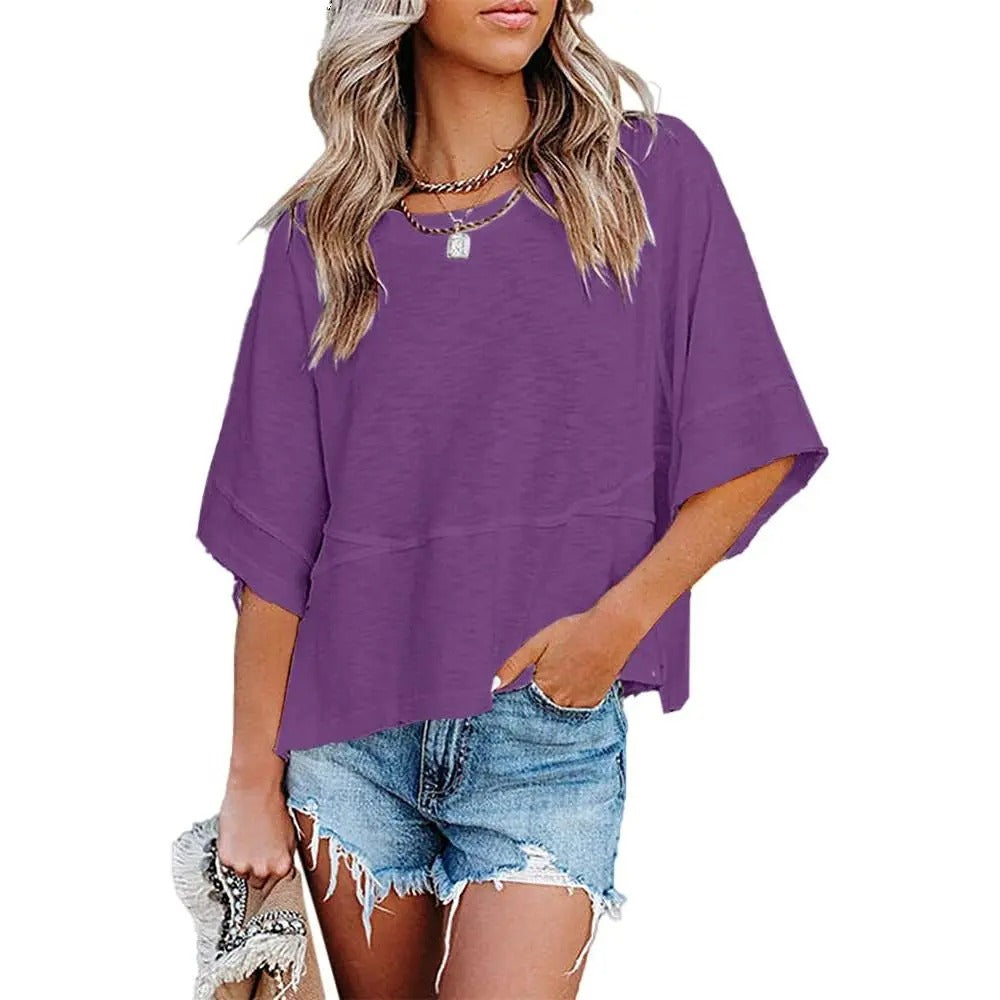 Women's Oversized Batwing Half Sleeve T-Shirt Casual Crewneck Flowy Loose Fit Minimalist Top