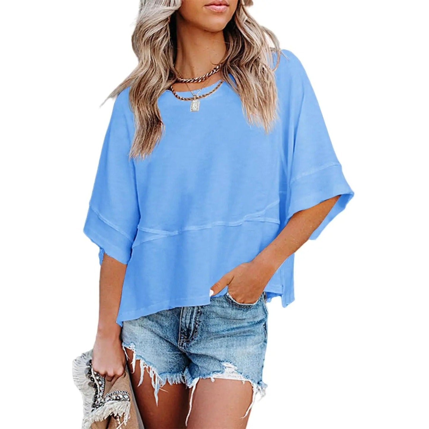 Women's Oversized Batwing Half Sleeve T-Shirt Casual Crewneck Flowy Loose Fit Minimalist Top