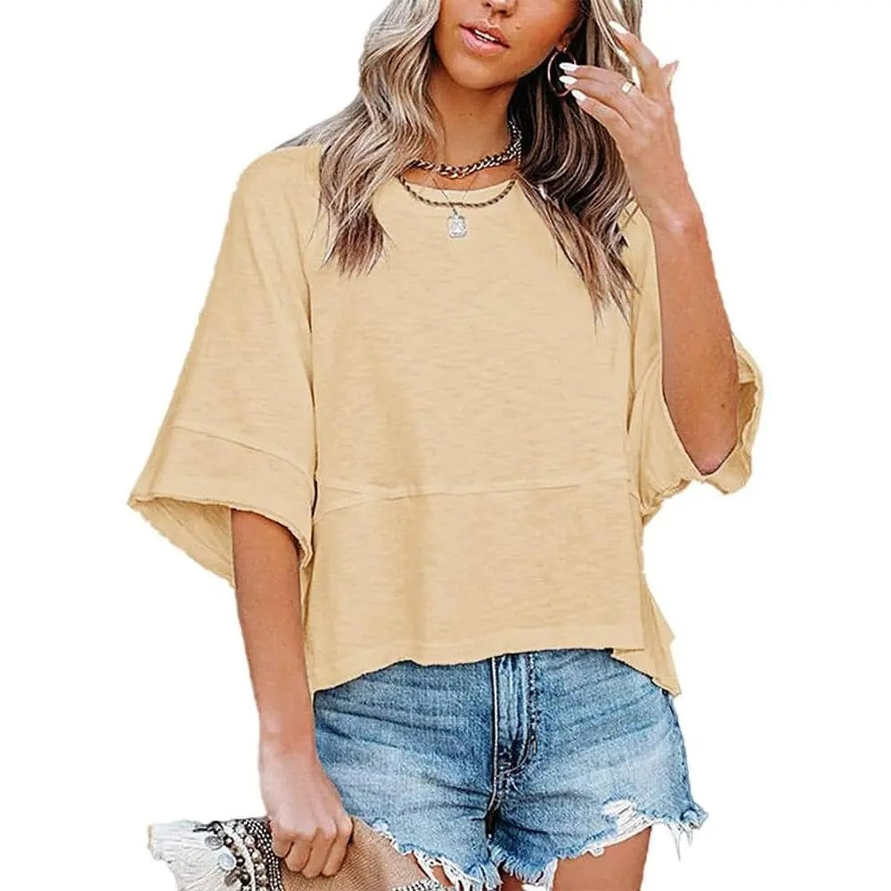 Women's Oversized Batwing Half Sleeve T-Shirt Casual Crewneck Flowy Loose Fit Minimalist Top
