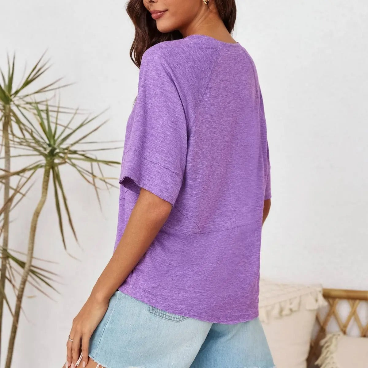Women's Oversized Batwing Half Sleeve T-Shirt Casual Crewneck Flowy Loose Fit Minimalist Top