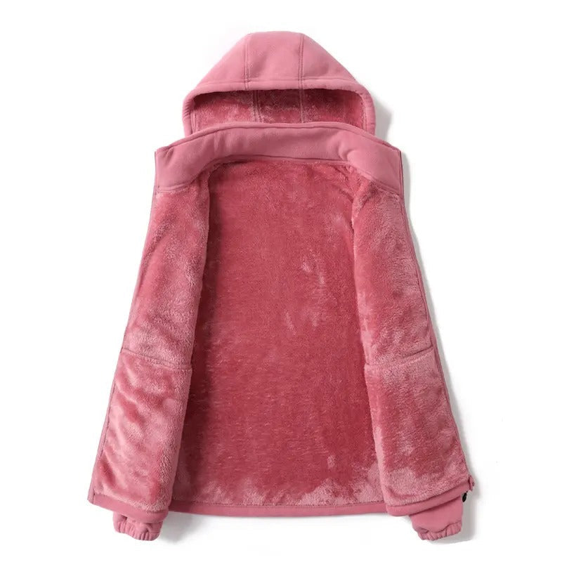 Women's Detachable Hood Fleece Cardigan Jacket, Thick Lined Warm Casual Coat, Stylish Loose Outerwear