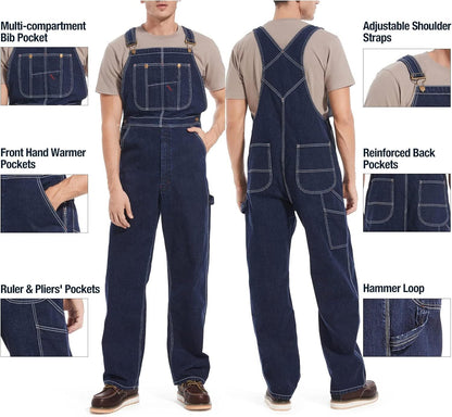 🔥Last Day Promotion🔥Men's Denim Bib Overalls, Workwear with Adjustable Straps and Convenient Tool Pockets