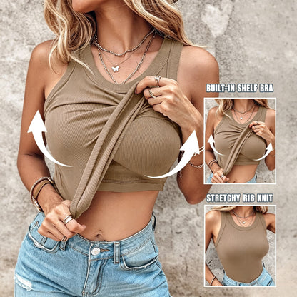 Women Everyday Basic Ribbed Built-in Bra Tank