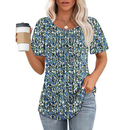 Womens T Shirts Short Sleeve Pleated Dressy Casual Scooped Neck Summer Tops Blouses