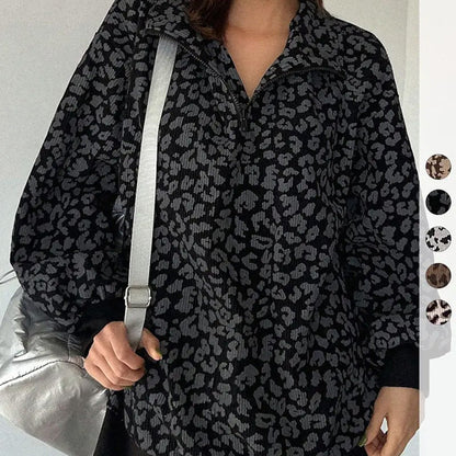 🔥Limited-Time Special Offer|Women’s Leopard Print Oversized Half-Zip Pullover – Soft Casual Sweatshirt