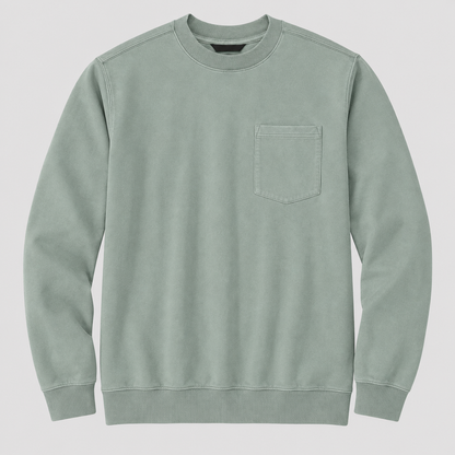 Vintage Washed Unisex Pocket Crewneck Sweatshirt