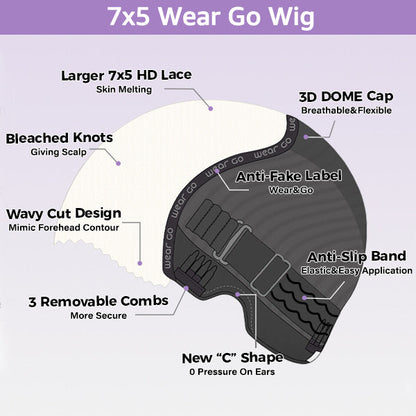 100% Glueless Wear Go Wig Pre-cut Lace Undetectable 7x5 HD Lace Wigs Preplucked with Natural Hairline Bleached Knots Human Hair Wigs