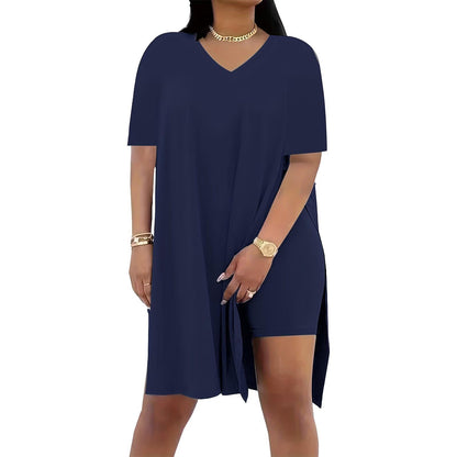 🔥 LAST DAY SALE – Women’s Casual 2-Piece Outfit – Oversized Tunic & Biker Shorts