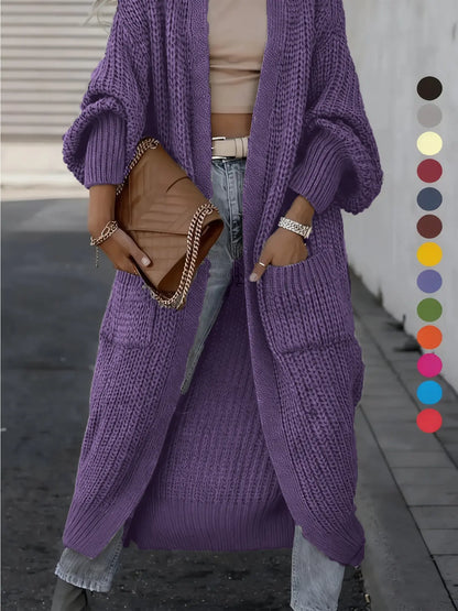 🔥Fall SALE🍁Women's Solid Drop Shoulder Long Cardigan with Pockets