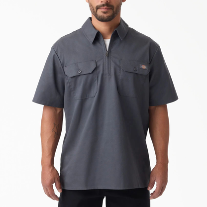 1/4 Zip Work Shirt,Relaxed fit,Stay cool,Workwear Style Top Breathable Short Man.
