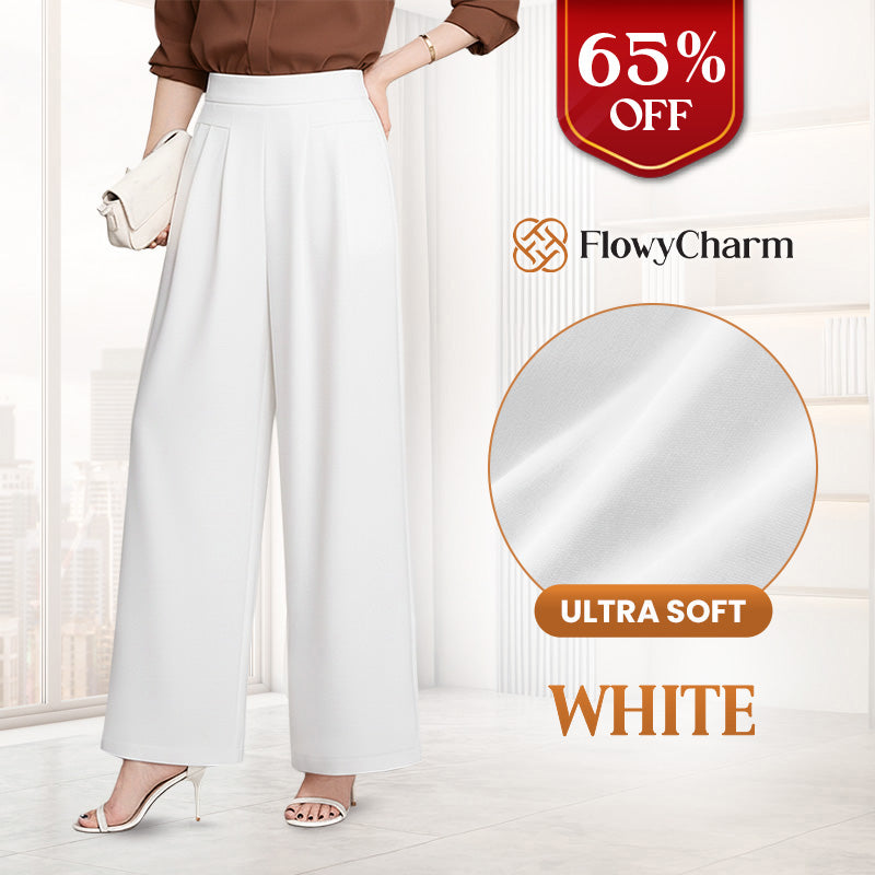 FlowyCharm - Drapey Soft Elegant High-Waisted Wide-Leg Pants.