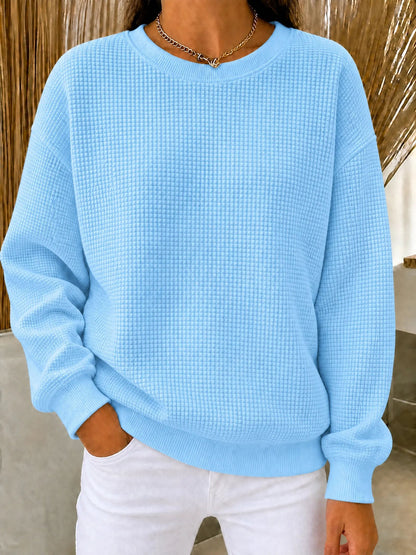 Fall-Ready & Flying Out – Women's Waffle Knit Crewneck Sweatshirt（1