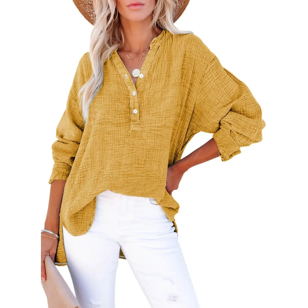 🔥 TODAY ONLY ：Casual V Neck Cotton Blouse - Loose Fit
