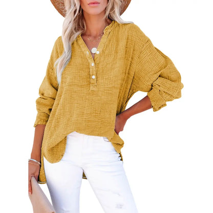 🔥 TODAY ONLY ：Casual V Neck Cotton Blouse - Loose Fit