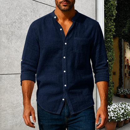 🔥 LAST DAY SALE – Men's Linen Long Sleeve Stand Collar Shirt