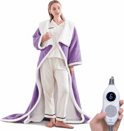 🔥 Wearable Heated Sherpa Blanket with Foot Pocket – Cozy Warmth & Auto Shut-Off