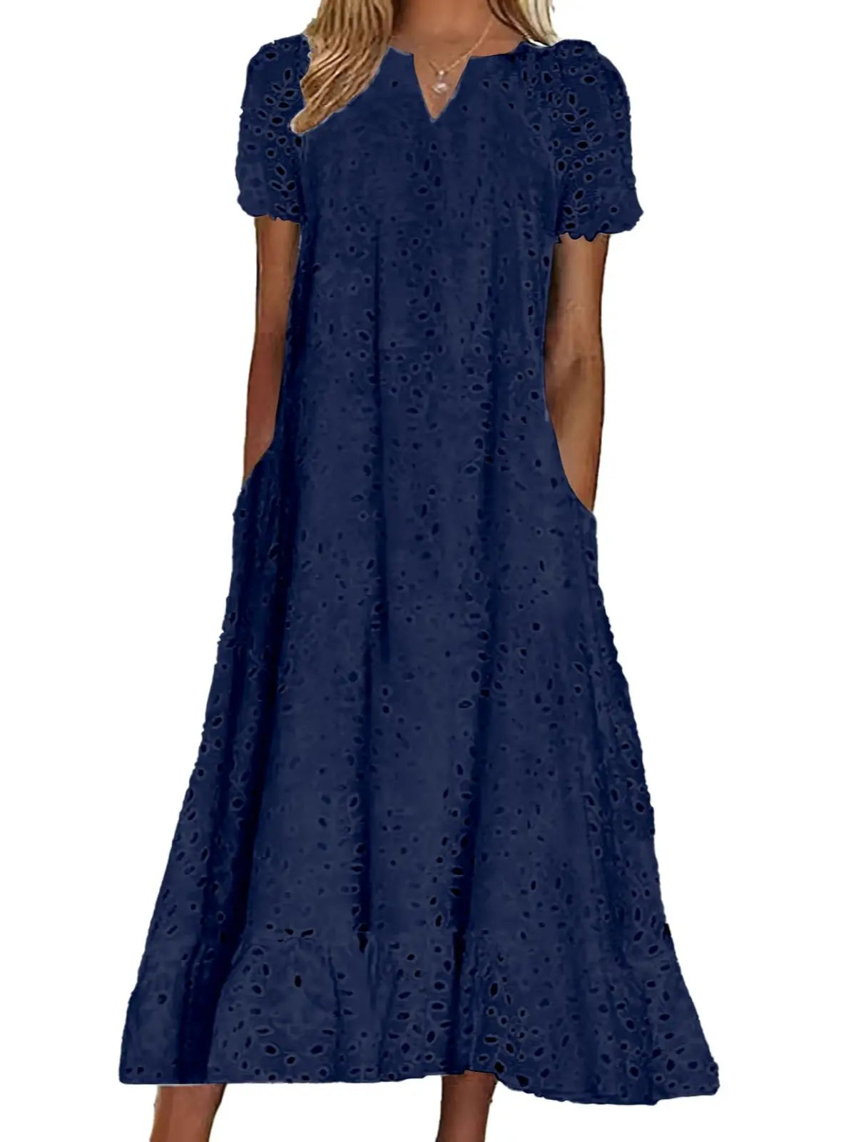 Women's Summer Ruffle Hem Floral Lace Dress - Midi & Casual