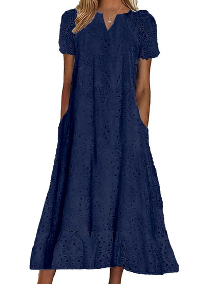 Women's Summer Ruffle Hem Floral Lace Dress - Midi & Casual