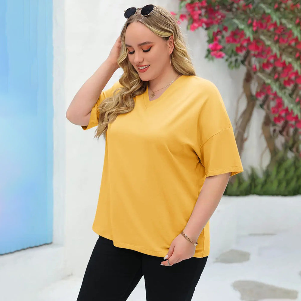 🔥 Women's Plus Size V Neck T Shirts Loose Fit Cotton Tunic Tops