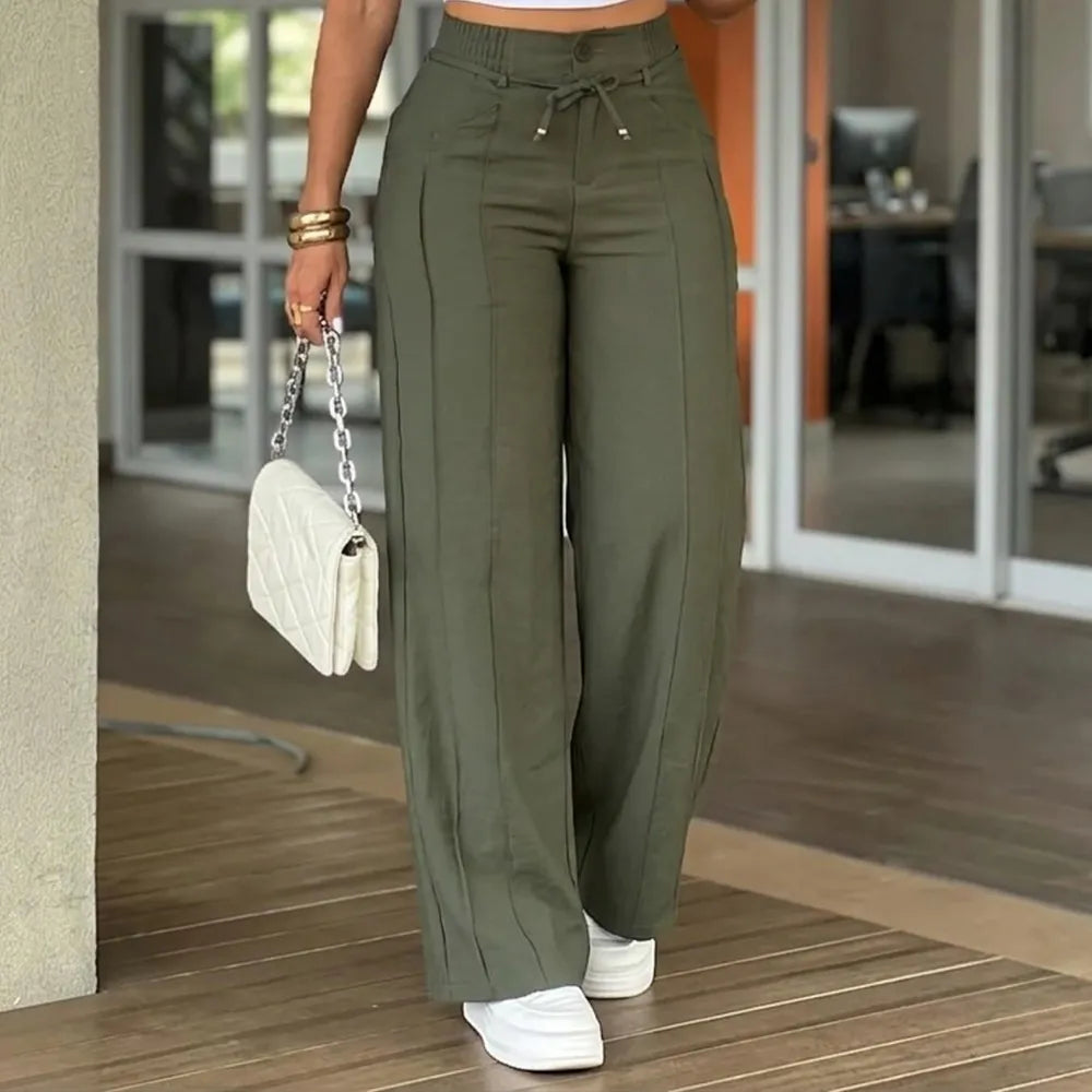 Women's Wide Leg Vertical Line Pleated Pants