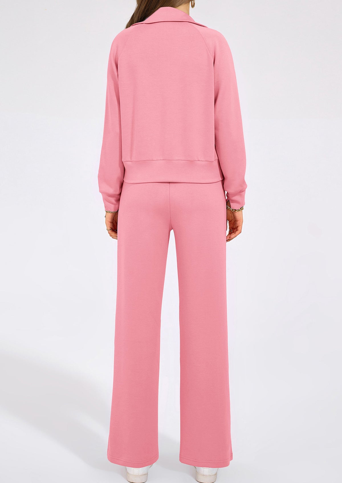 Women's 2 Piece Outfits Casual Lapel Half Zip Sweatshirts And Wide Leg Pants Tracksuit Sets