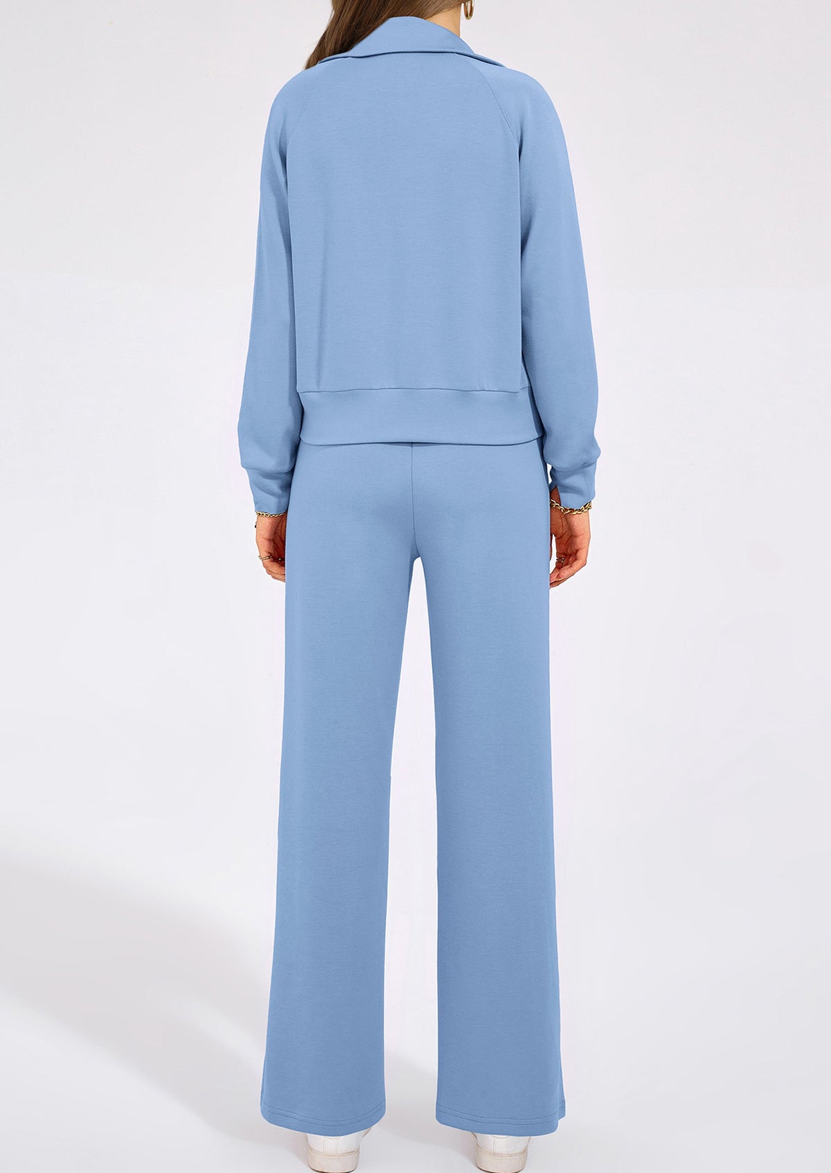 Women's 2 Piece Outfits Casual Lapel Half Zip Sweatshirts And Wide Leg Pants Tracksuit Sets