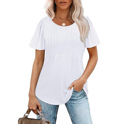 Womens T Shirts Short Sleeve Pleated Dressy Casual Scooped Neck Summer Tops Blouses