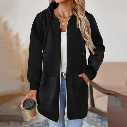 Women Zip Up Fleece Tunic Sweatshirt Long Hoodie