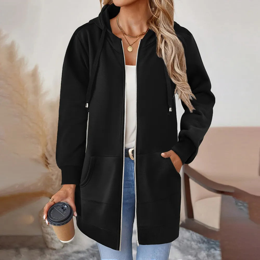 Women Zip Up Fleece Tunic Sweatshirt Long Hoodie🔥