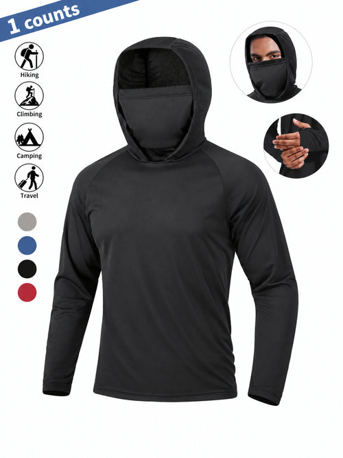 UPF 50+ Long-Sleeve Sun-Protection Hoodie (with Sleeve Pocket and Face Mask)