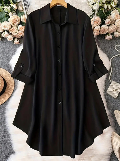 🔥Plus-Size Solid Long Sleeve Button Up Blouse for Spring & Fall