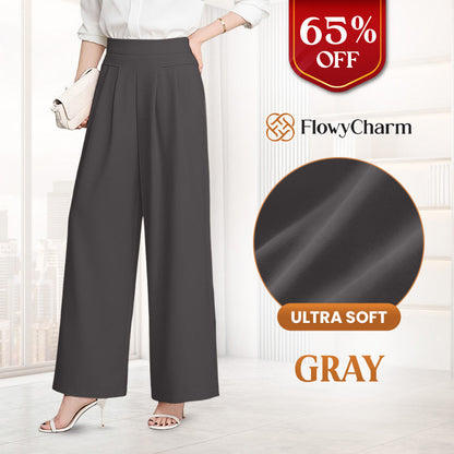 FlowyCharm - Drapey Soft Elegant High-Waisted Wide-Leg Pants.