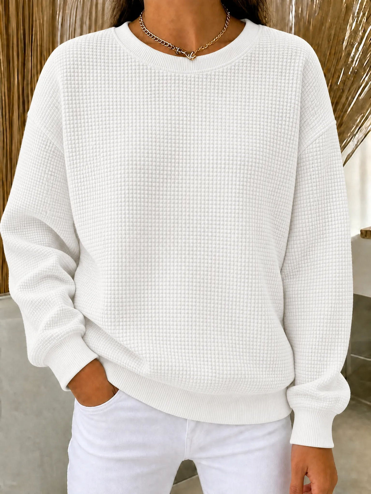 CLEARANCE SALE🔥Women's Waffle Knit Crewneck Sweatshirt（dan）