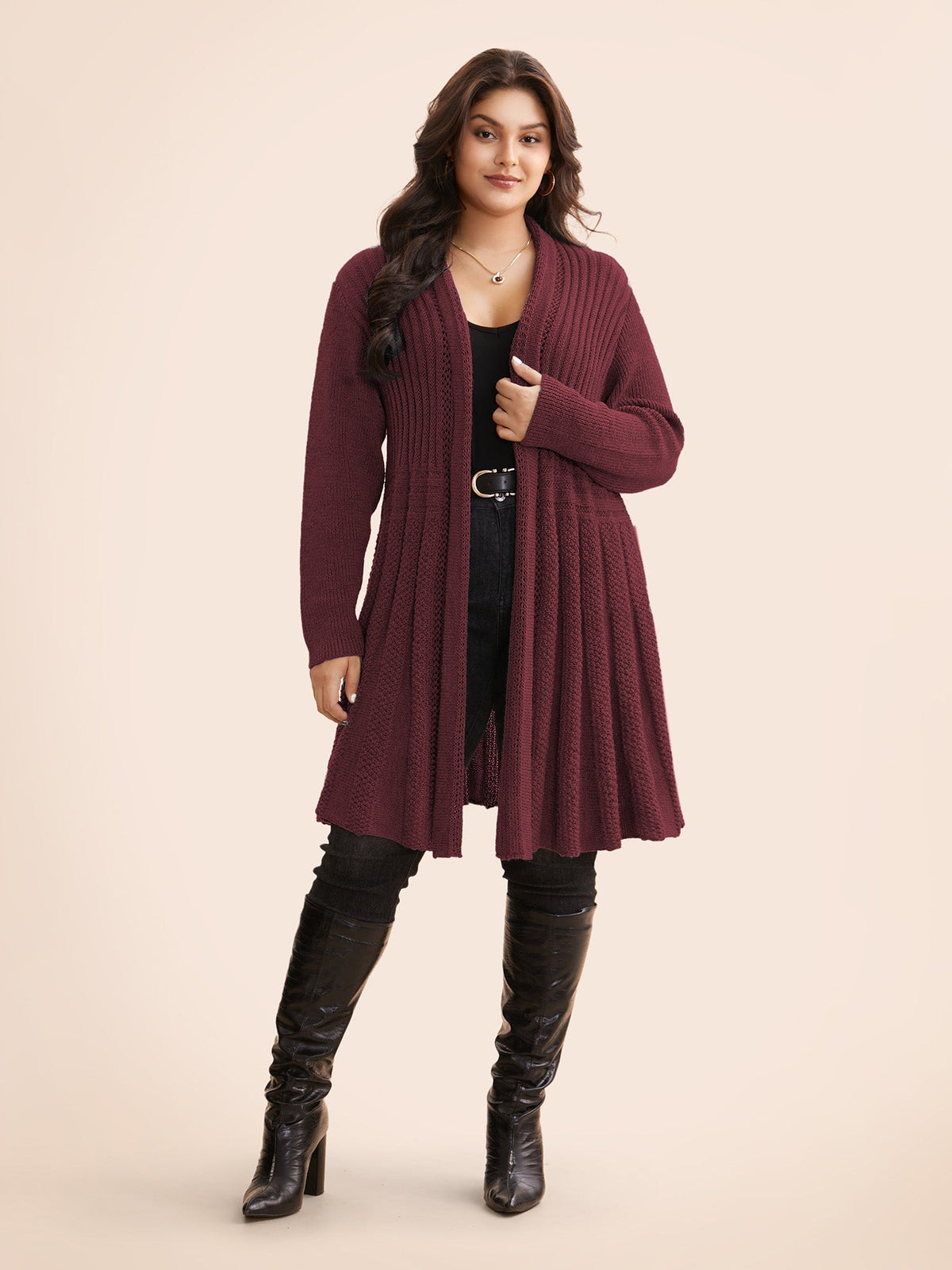 🔥 MAJOR SALE-Women’s Textured Long Cardigan – Relaxed Kimono-Style Open Front Sweater