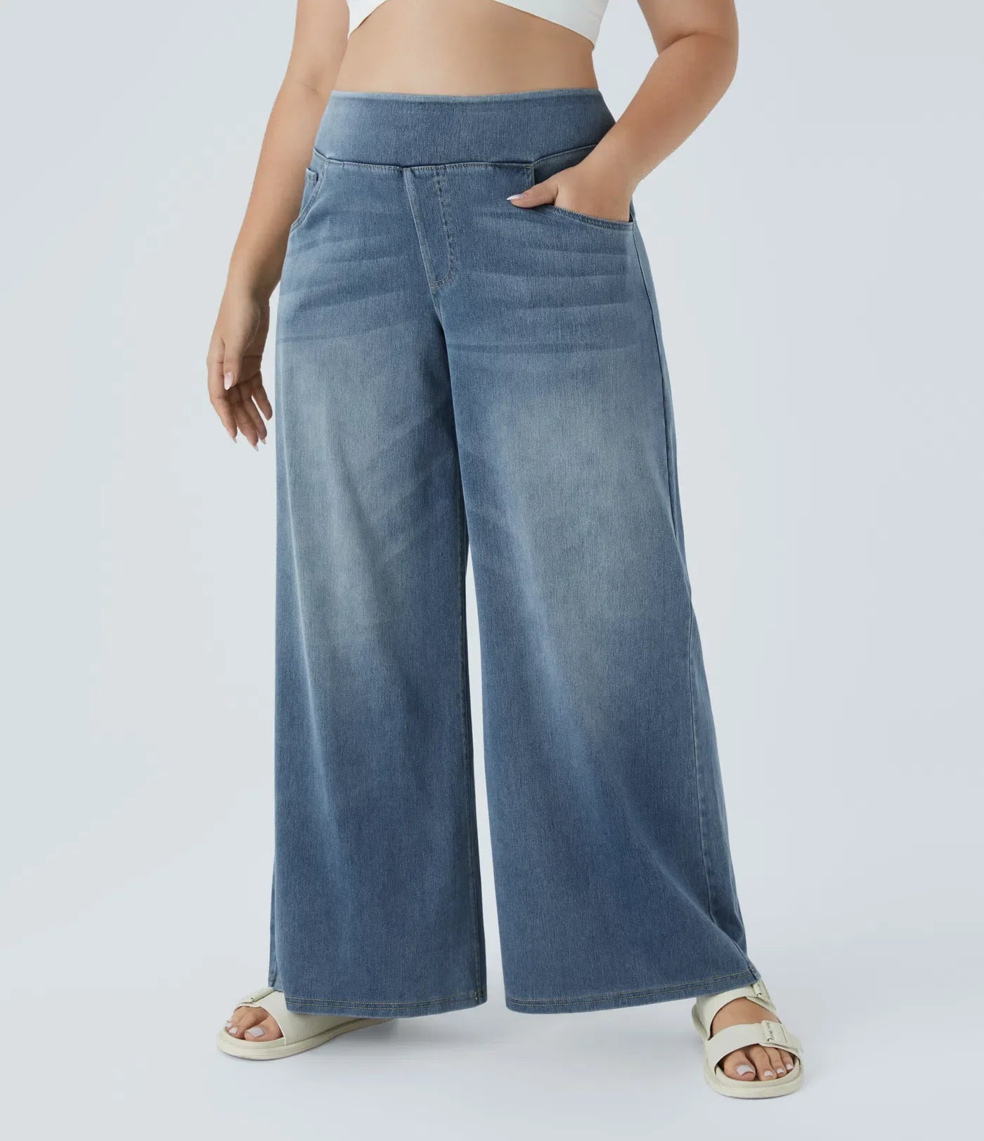 🔥 MAJOR SALE-Stretchy Pull-On Wide-Leg Knit Jeans