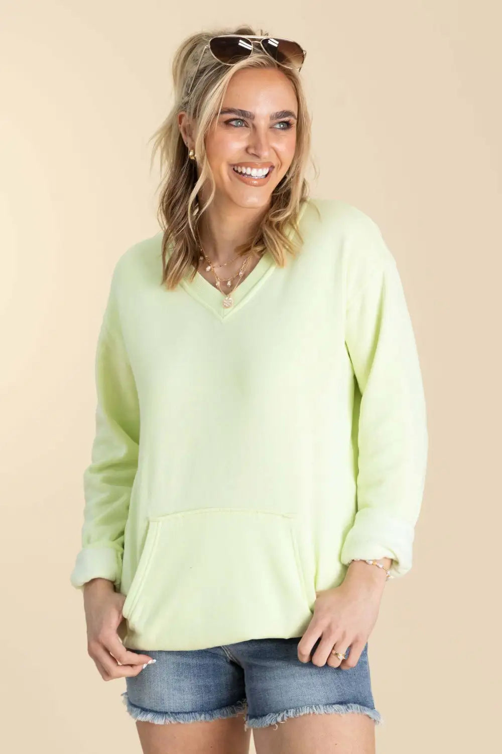 Your Favorite Is Back! Pigment Dyed Cozy Campfire V-Neck Sweatshirt