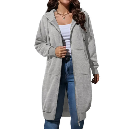 Women Zip Up Fleece Tunic Sweatshirt Long Hoodie