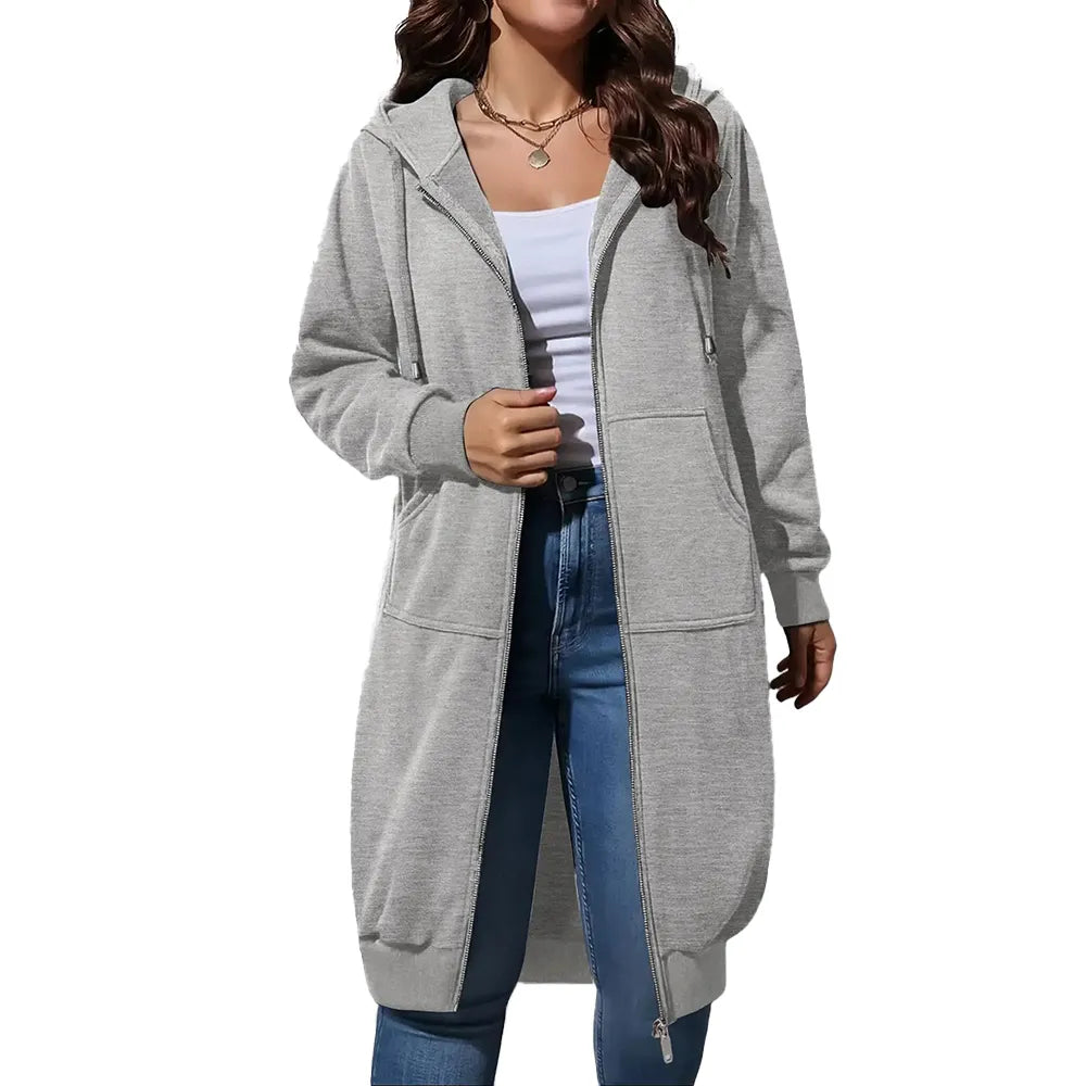 Women Zip Up Fleece Tunic Sweatshirt Long Hoodie🔥