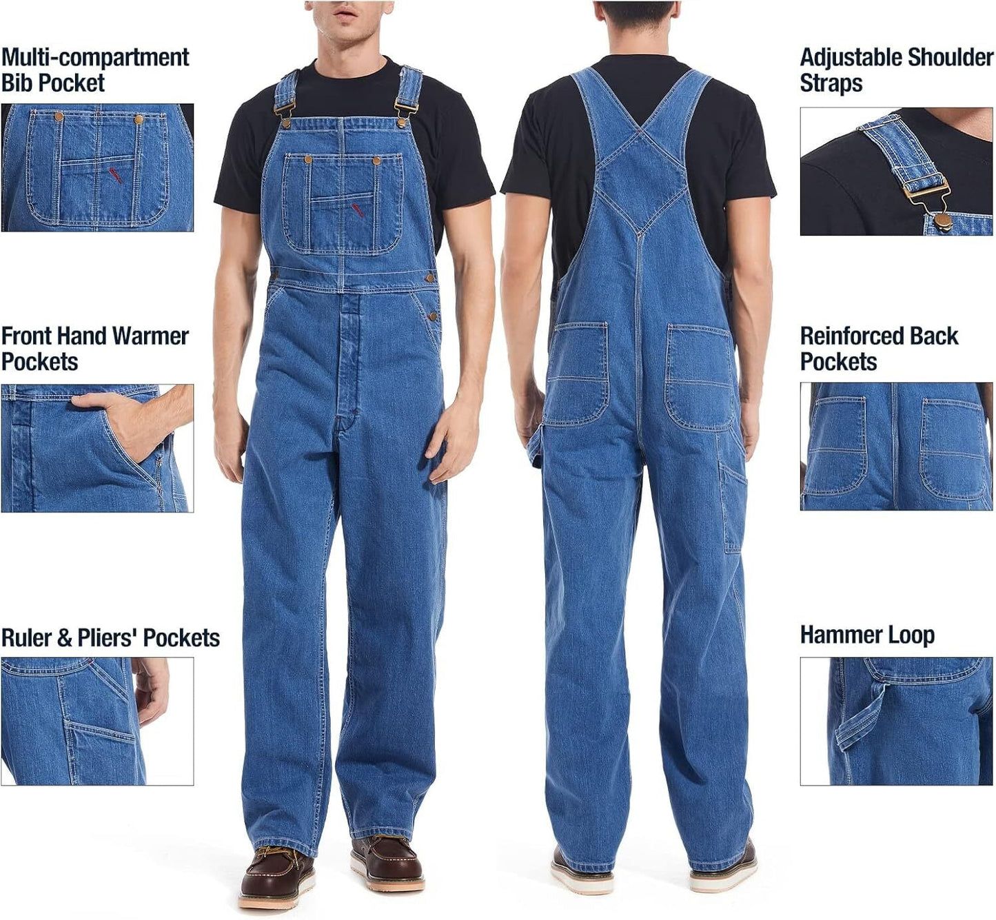 🔥Last Day Promotion🔥Men's Denim Bib Overalls, Workwear with Adjustable Straps and Convenient Tool Pockets