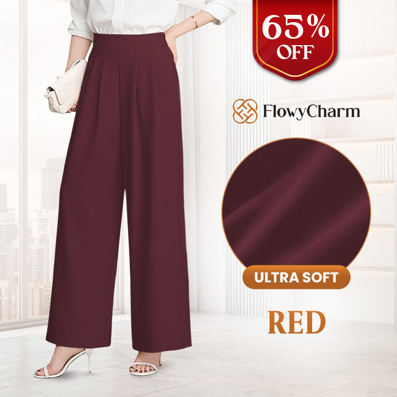 FlowyCharm - Drapey Soft Elegant High-Waisted Wide-Leg Pants.