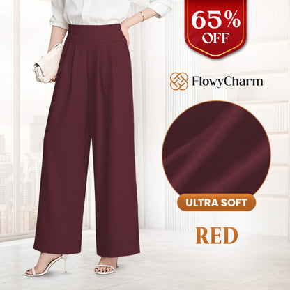 FlowyCharm - Drapey Soft Elegant High-Waisted Wide-Leg Pants.