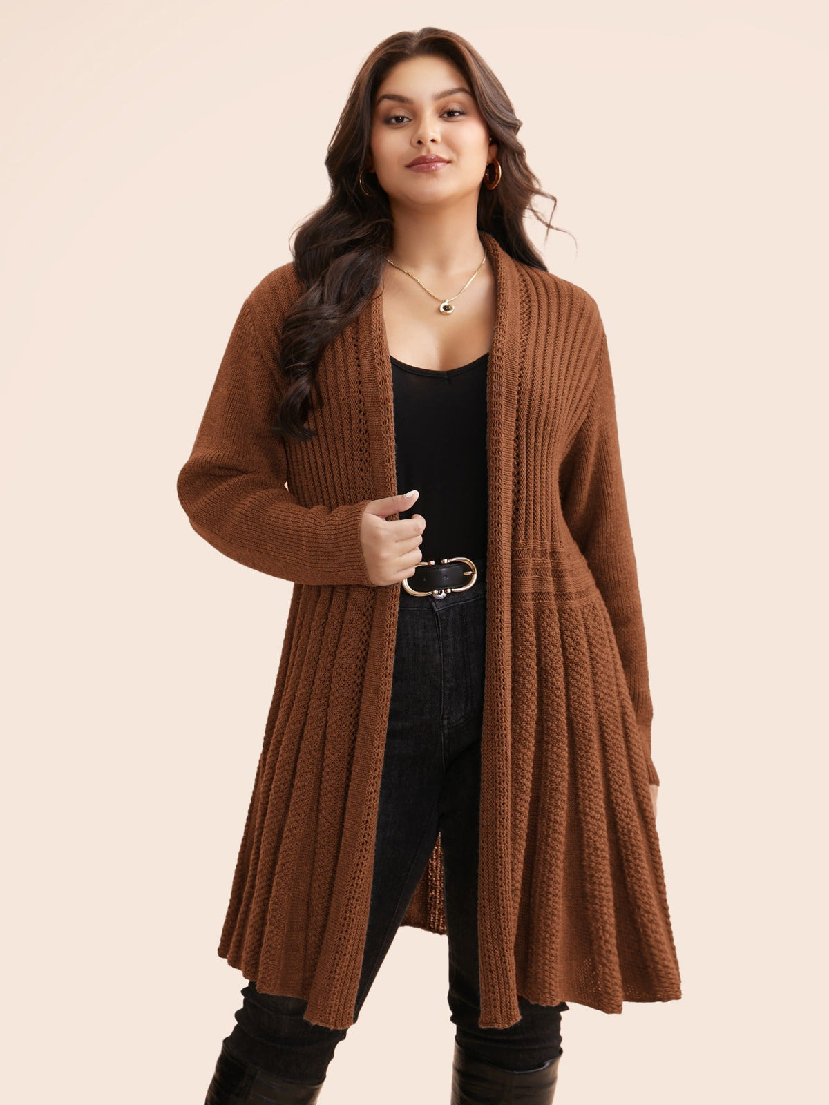 🔥 MAJOR SALE-Women’s Textured Long Cardigan – Relaxed Kimono-Style Open Front Sweater