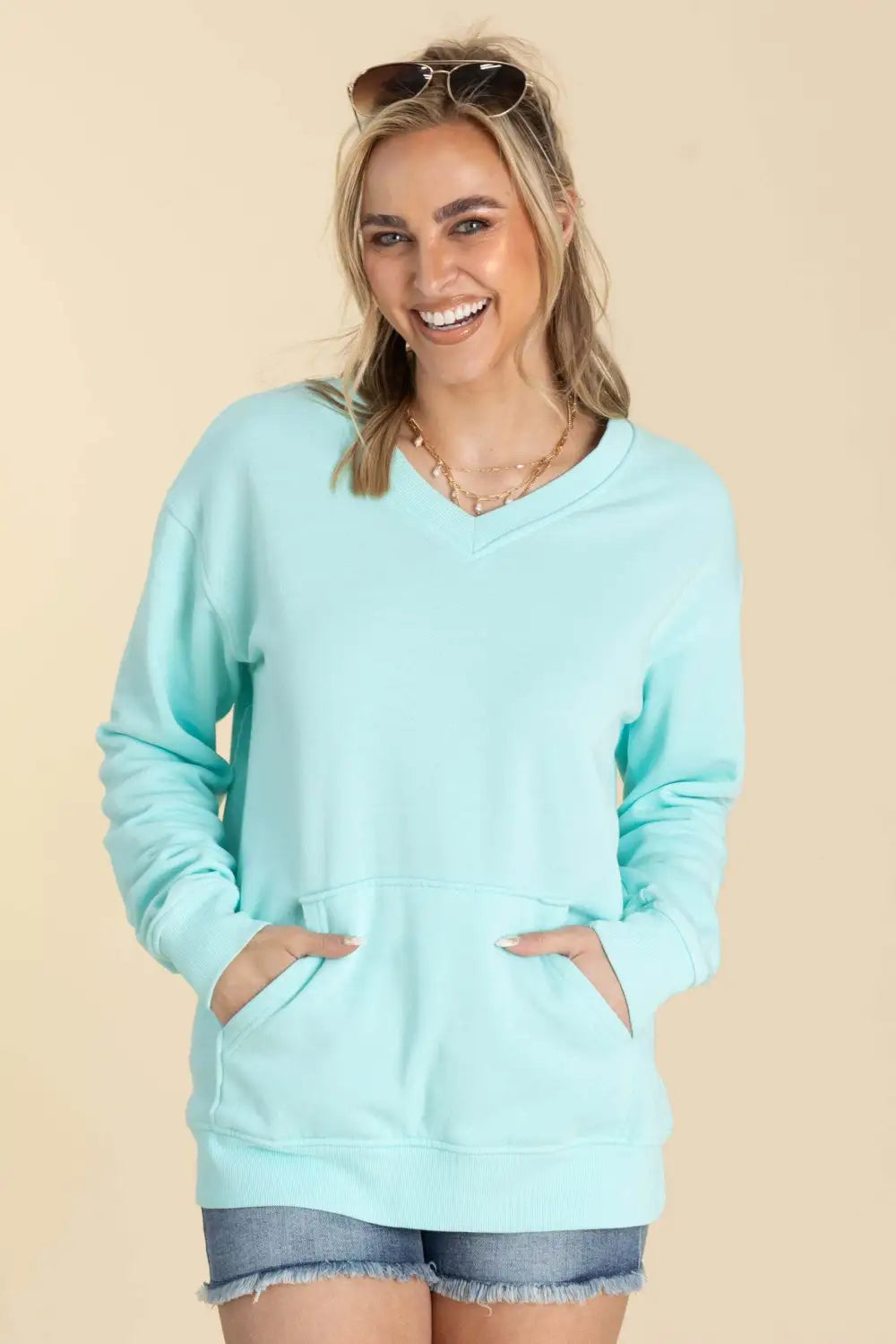 Your Favorite Is Back! Pigment Dyed Cozy Campfire V-Neck Sweatshirt