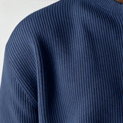Men's Simple Casual Ribbed Stand Collar Zipper Long Sleeved Jacket