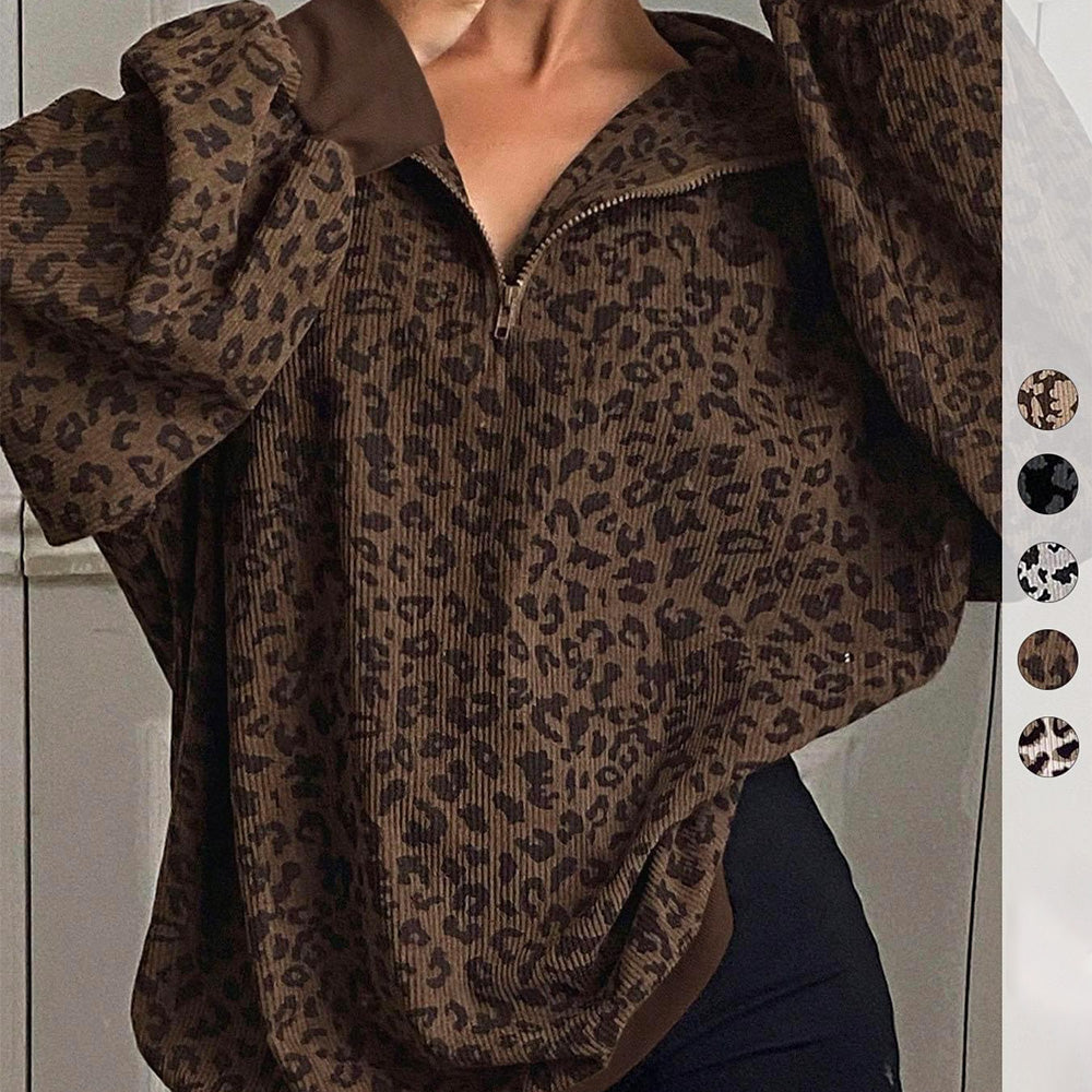 🔥Limited-Time Special Offer|Women’s Leopard Print Oversized Half-Zip Pullover – Soft Casual Sweatshirt