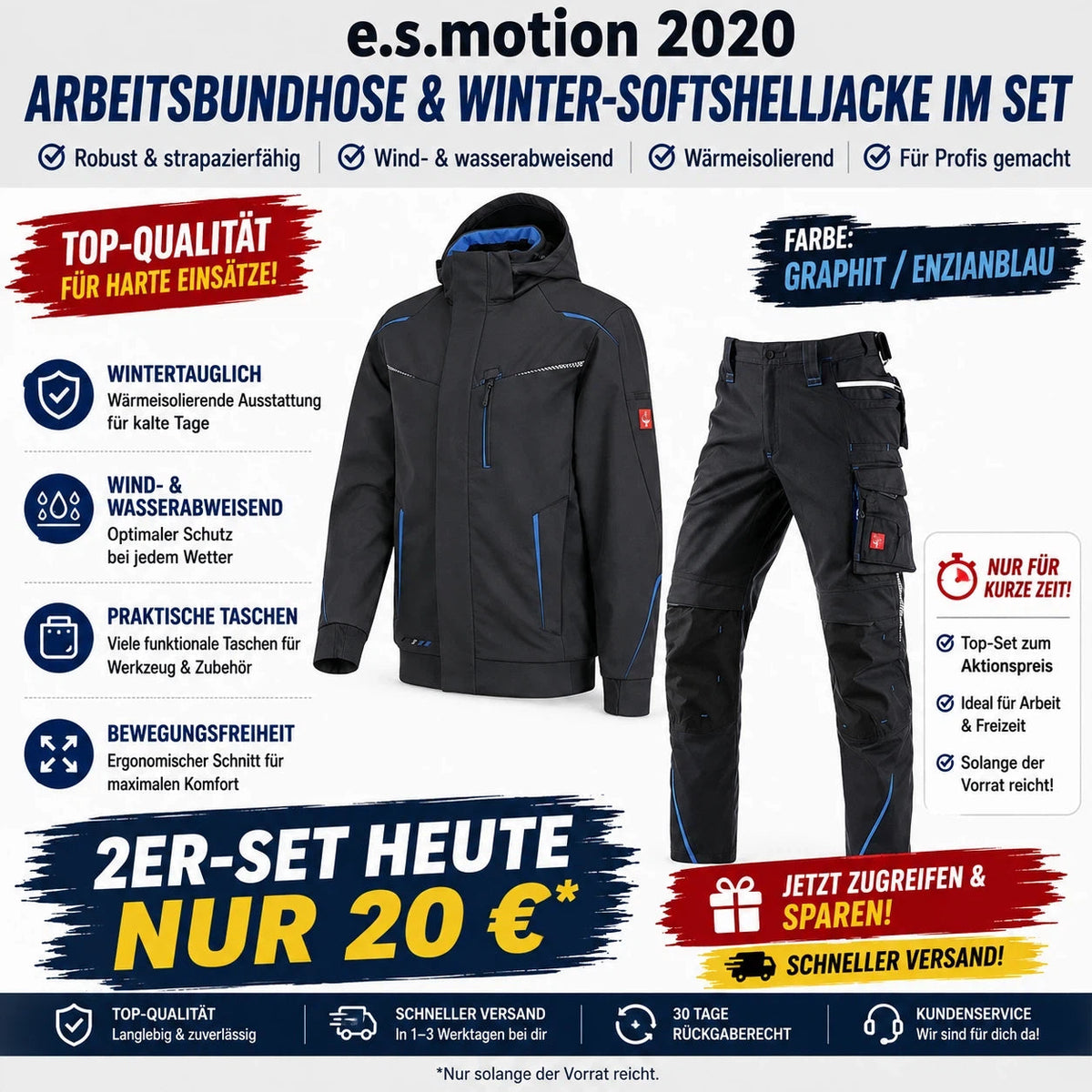 ☀️ WINTER-SALE IM SOMMER ❄️Softshelljacke x Bundhose e.s.motion 2020 Set