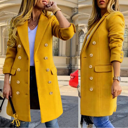 Women's Classic Wool-Blend Double-Breasted Midi Coat