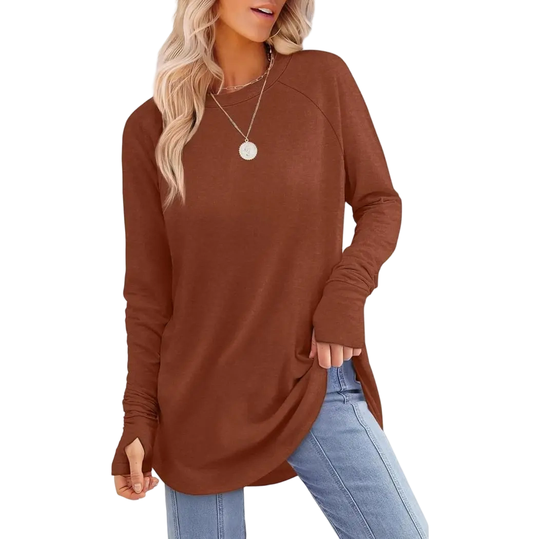 Womens Long Sleeve Round Neck Tunic Tops🎊