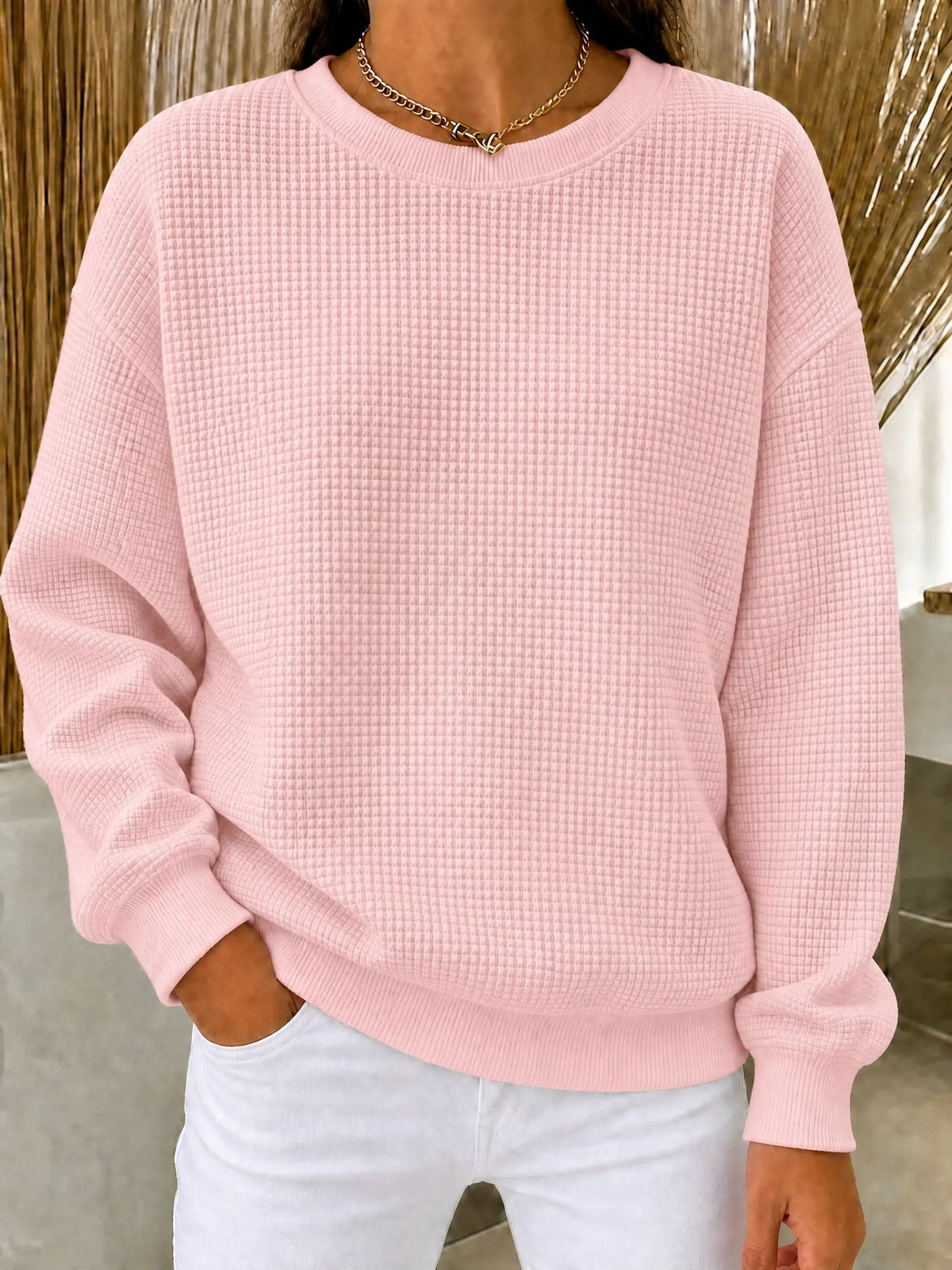 Fall-Ready & Flying Out – Women's Waffle Knit Crewneck Sweatshirt（1
