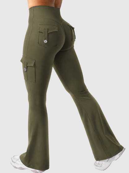 High-Waist Cargo Flare Leggings with Pockets